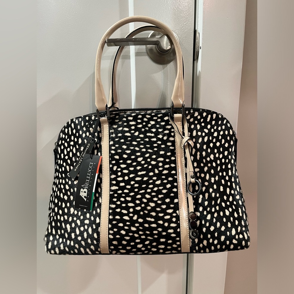 AB A. Bellucci pelletterie leather and fur handbag. New made in Italy